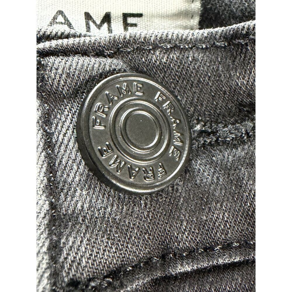 FRAME Le High Straight Jeans 25 Black Raw Hem Frayed High Rise Ankle Denim Pants - Picture 6 of 9